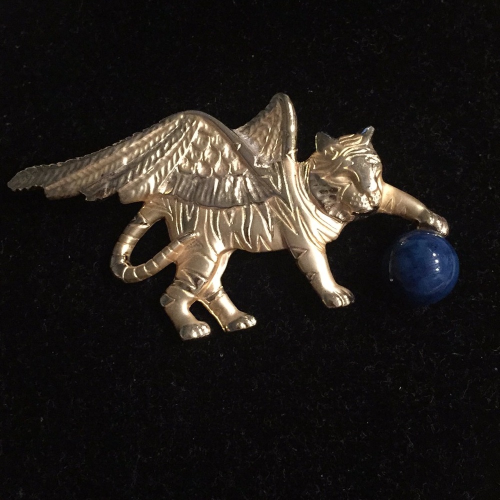 Vintage gold and blue AJC brooch
